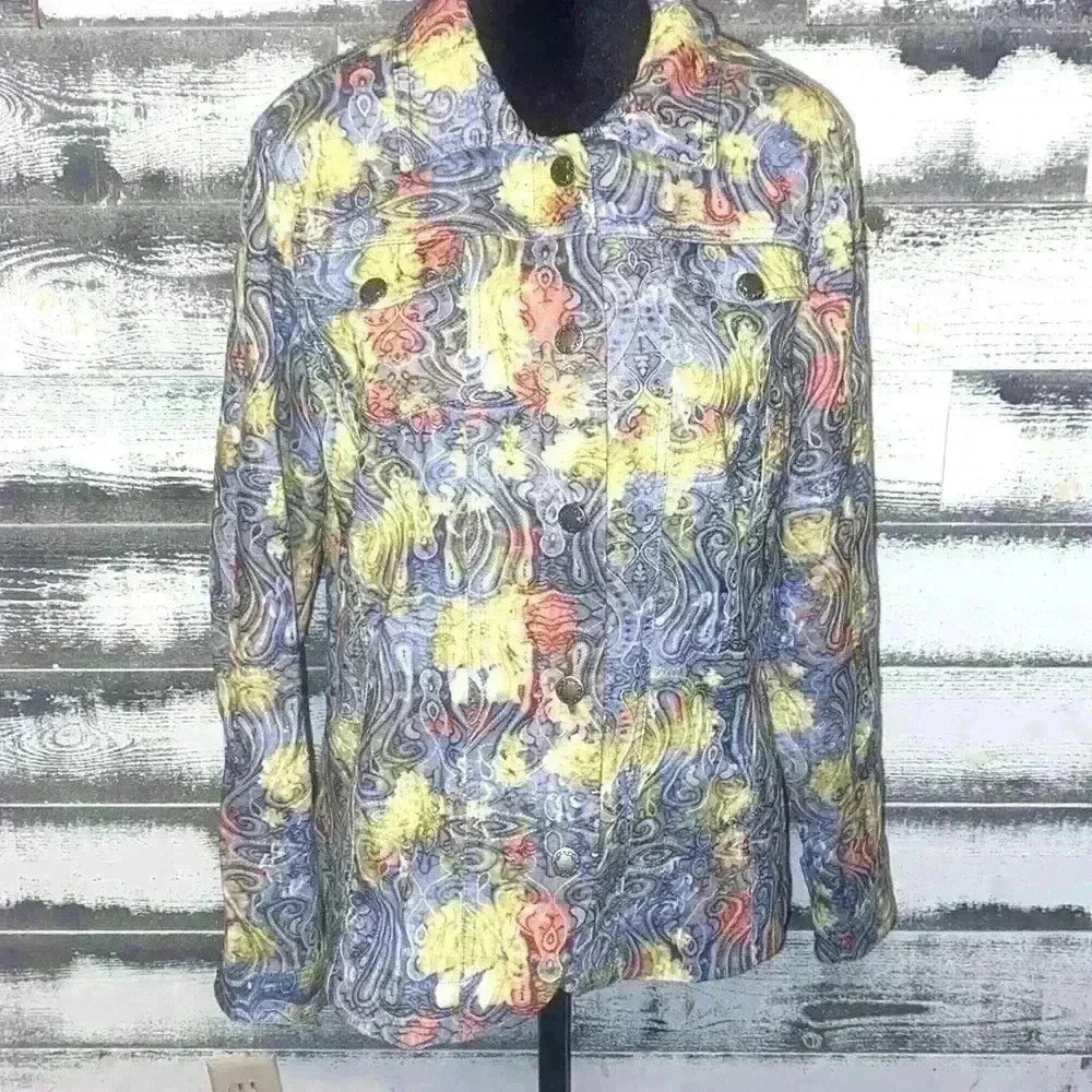 Appleseed’s multi color floral light weight button up denim jacket size P Medium